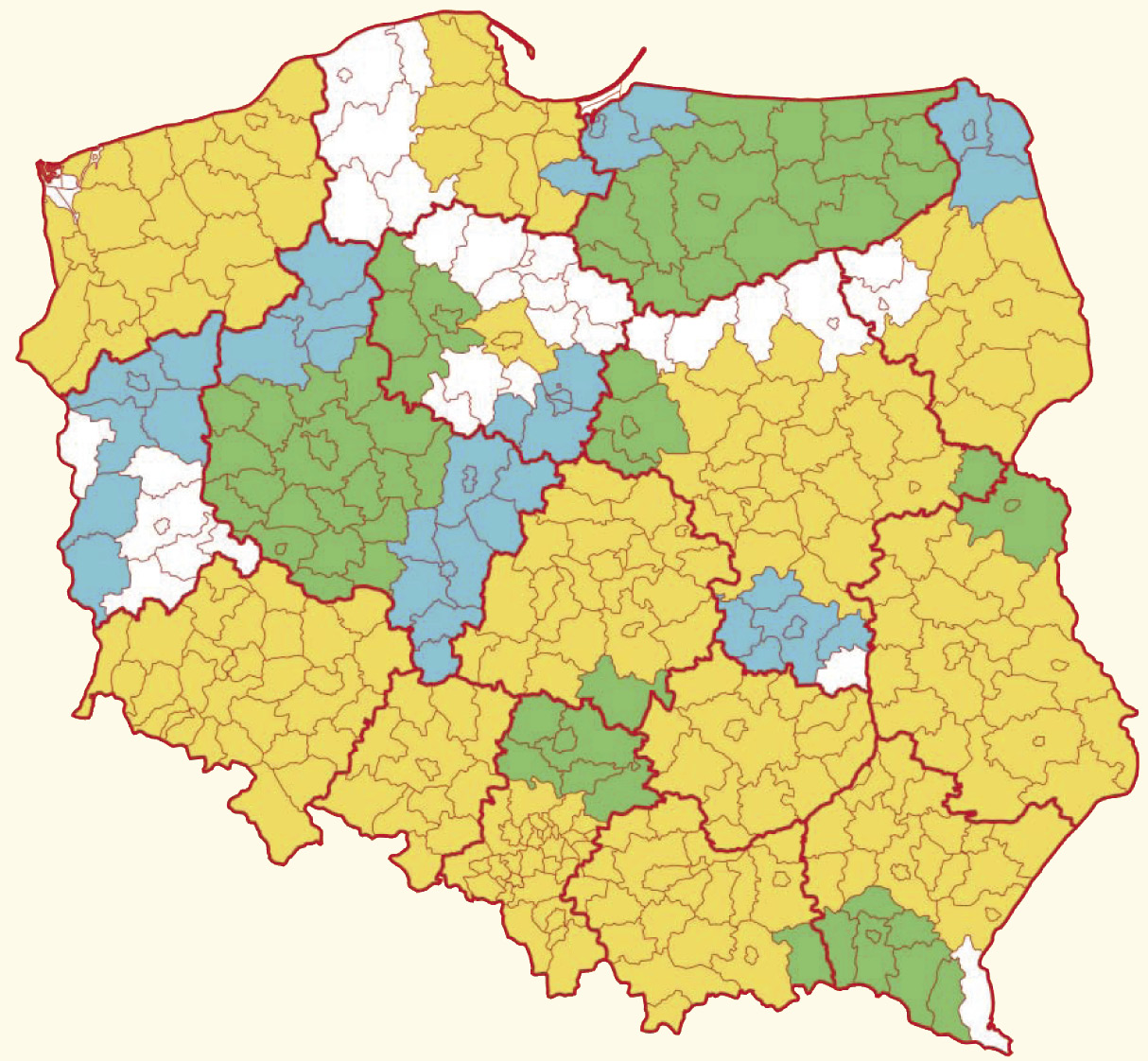 Rycina 1. Rejony objęte pediatryczną domową opieką paliatywną w 2010 r.