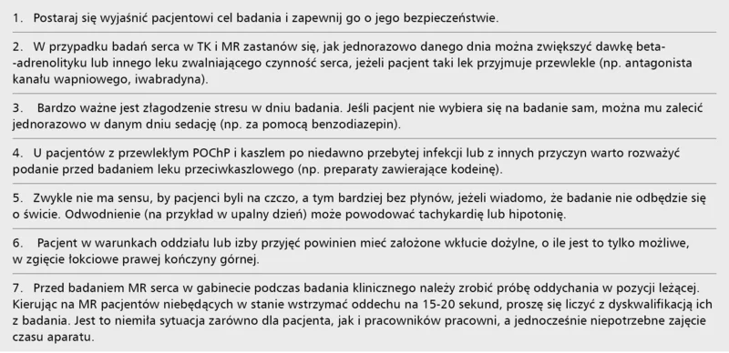 Tabela. Informacje praktyczne dla lekarza i pacjenta przed badaniem układu krążenia w TK i MR