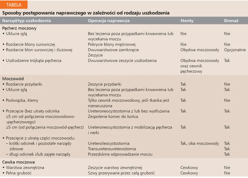 Tabela.&nbsp;Sposoby postępowania naprawczego w zależności od rodzaju uszkodzenia