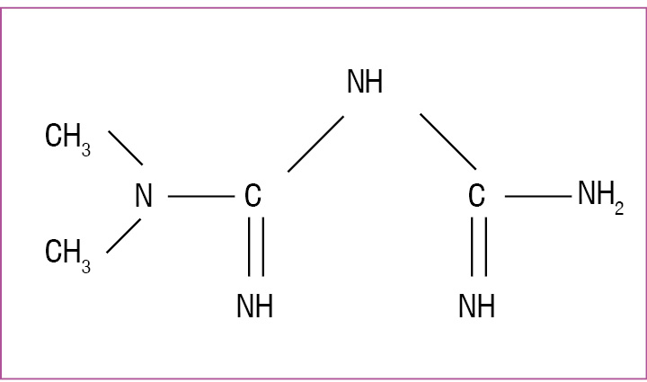 Rycina 1. Wzór chemiczny metforminy (dimetylobiguanid)