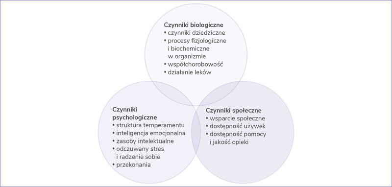 Rycina 1. Czynniki odgrywające rolę w etiologii zaburzeń lękowych u pacjentów z chorobą nowotworową w fazie terminalnej w ujęciu biopsychospołecznym (opracowanie własne)