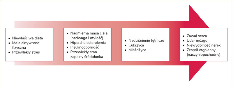 Rycina 1. Kontinuum patofizjologiczne zapoczątkowane przez nieprawidłowy styl życia