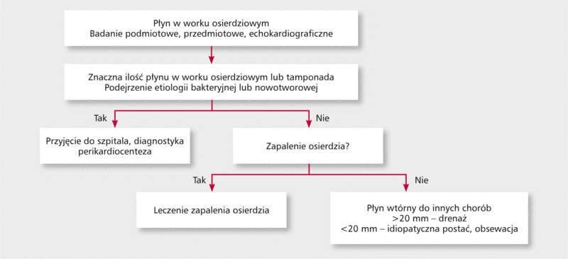 Rycina 4. Schemat postępowania u chorych z płynem w worku osierdziowym.