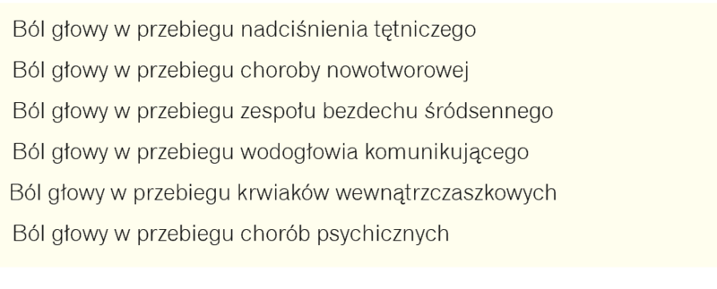 Tabela 3. Ból głowy w przebiegu chorób somatycznych i oddziałujący na sen