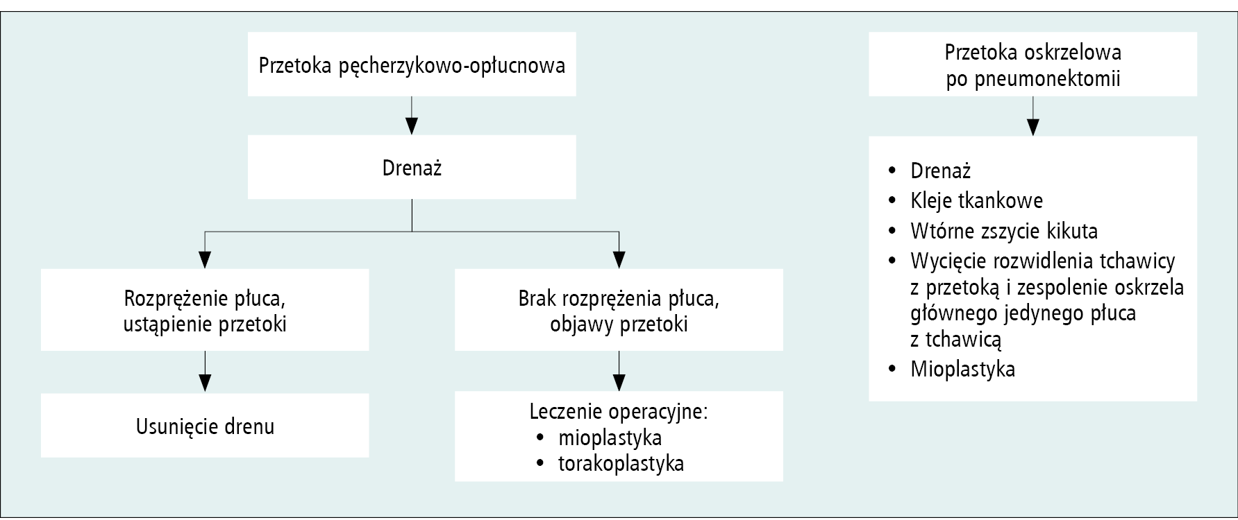 Rycina 2. Schemat postępowania u chorych z przetokami oskrzelowymi.