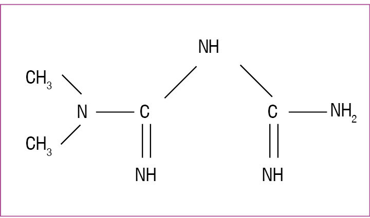 Rycina 1. Wzór chemiczny metforminy (dimetylobiguanid)