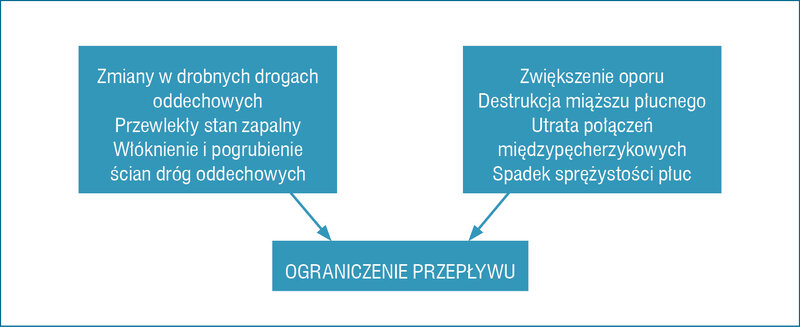 Rycina 1. Mechanizmy ograniczenia przepływu powietrza w POChP