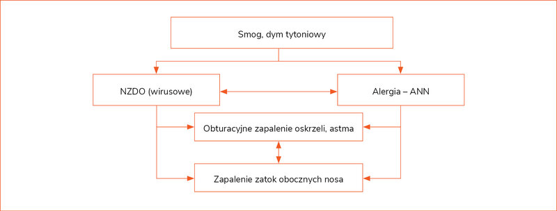 Rycina 1. Zależności między alergią a zakażeniami dróg oddechowych36,37