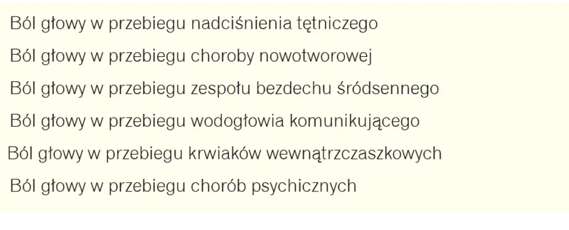 Tabela 3. Ból głowy w przebiegu chorób somatycznych i oddziałujący na sen