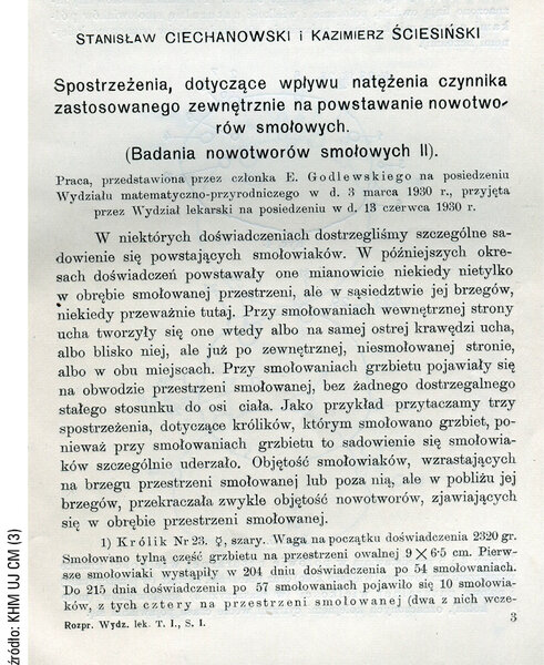 
 
 
 
 Praca o nowotworach autorstwa Stanisława Witalisa Ciechanowskiego i Kazimierza Ściesińskiego.