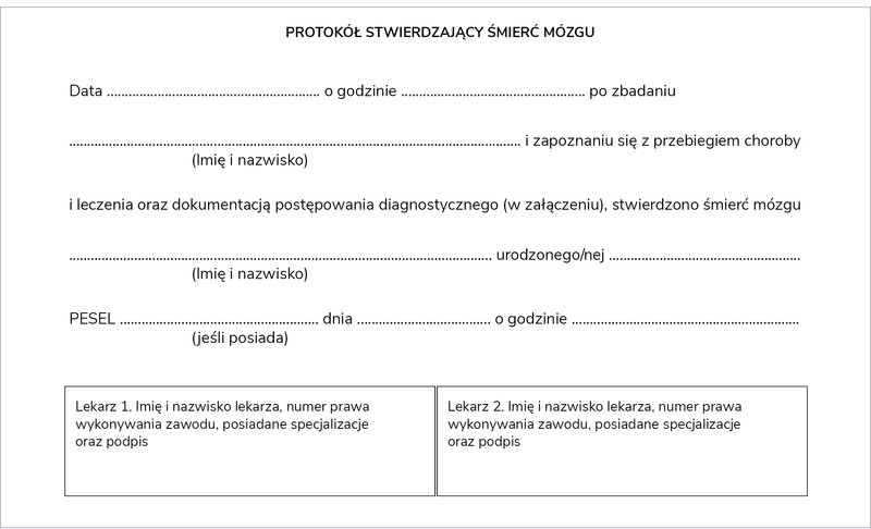 Rycina 1. Protokół stwierdzenia śmierci mózgu