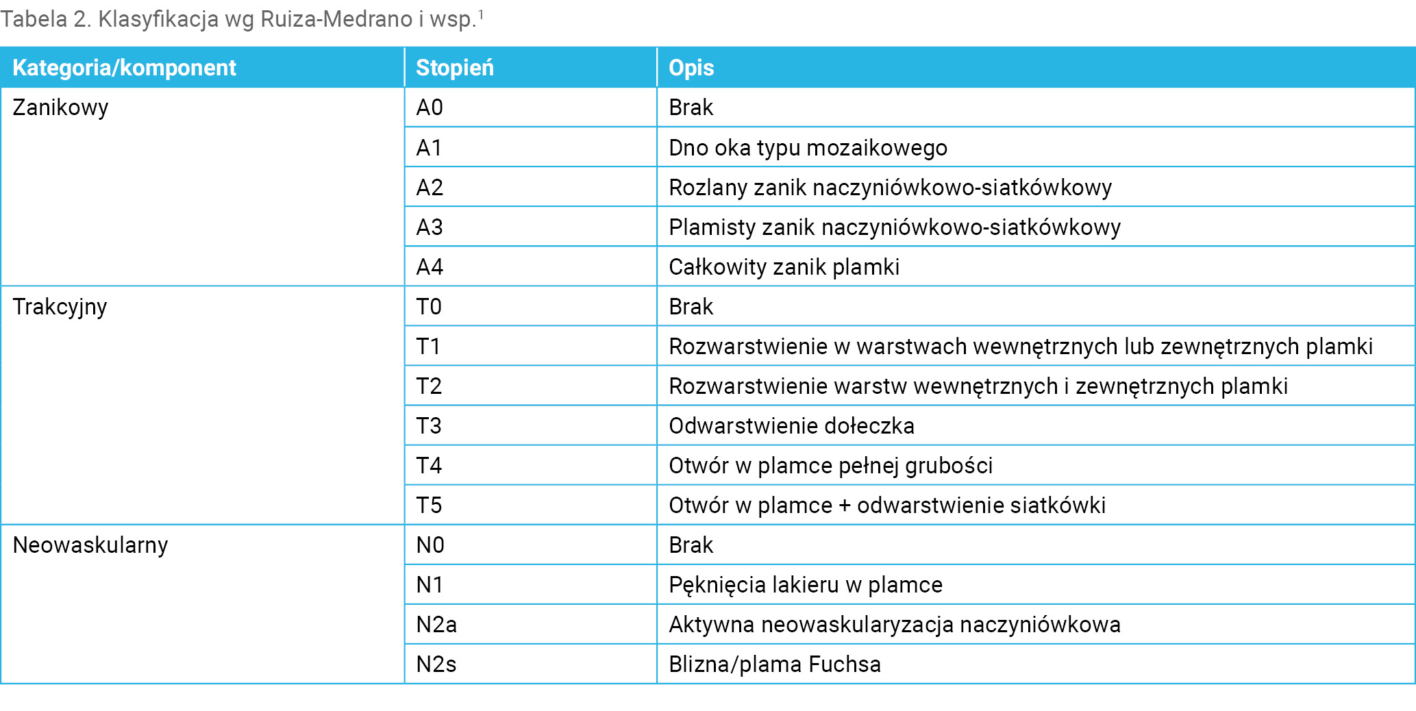Tabela 2. Klasyfikacja wg Ruiza-Medrano i wsp.1
