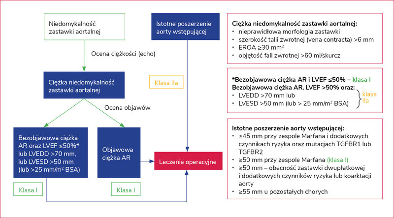 Rycina 1. Postępowanie z chorymi z niedomykalnością zastawki aortalnej (AR)